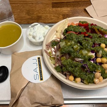 SAJJ Mediterranean - Rice Bowl with Steak Shwarma and Pomegranate Chicken - Mediterranean Near Me - San Jose, California SAJJ Mediterranean - Rice Bowl with Steak Shwarma and Pomegranate Chicken - Mediterranean Near Me - San Jose, California