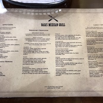 Basa's Mexican Grill - Menu as of 03.12.2017. - Mexican Near Me - Katy, Texas