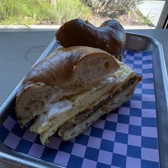 Flour Moon Bagels - breakfast sandwich added sausage cream cheese - Bagels Near Me - New Orleans, Louisiana Flour Moon Bagels - breakfast sandwich added sausage cream cheese - Bagels Near Me - New Orleans, Louisiana