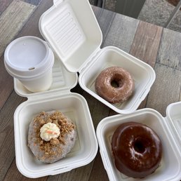 Gf Carrot Cake, Gf Brown Butter Sea Salt, and Chocolate Ganache Raised donut. Gf Carrot Cake, Gf Brown Butter Sea Salt, and Chocolate Ganache Raised donut.