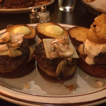 Burger Antics - Slider plate, mushroom swiss x 2 & black n bleu - Burgers Near Me - Brookfield, Illinois