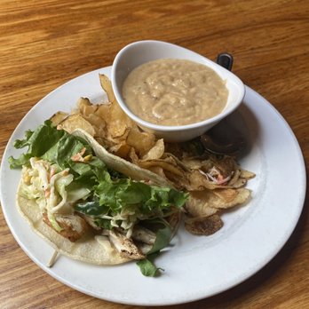 Tarrant's Cafe - Lunch special: Fish taco, She Crab (Cup), and chips - New American Near Me - Richmond, Virginia Tarrant's Cafe - Lunch special: Fish taco, She Crab (Cup), and chips - New American Near Me - Richmond, Virginia