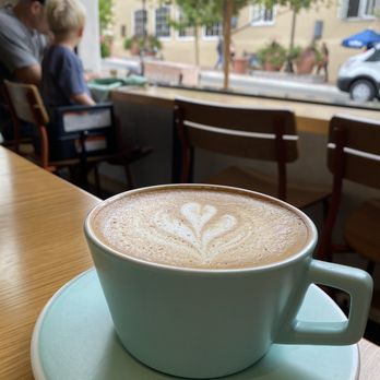 Mayfield - oat milk latte ! Delicious !!  ordered The Burrata Salad! I'm Not a salad kind of girl but this impressed me! - New American Near Me - San Juan Capistrano, California