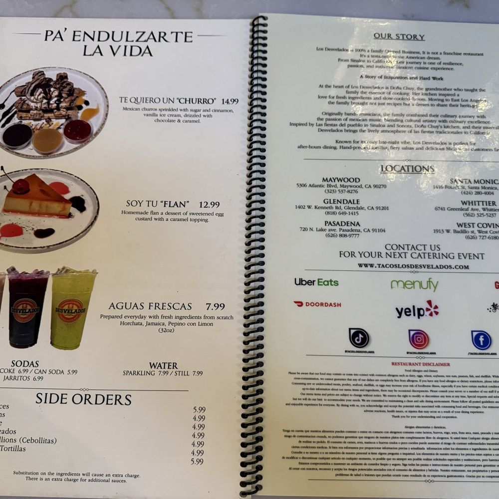 Desvelados - Menu, pages 13-14, as of April 2025 - Mexican Near Me - Santa Monica, California Desvelados - Menu, pages 13-14, as of April 2025 - Mexican Near Me - Santa Monica, California