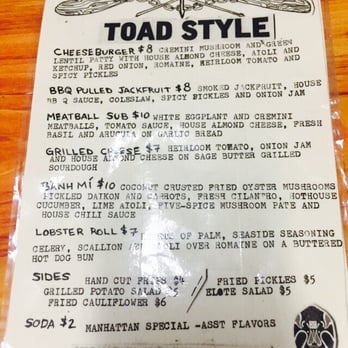 Toad Style - Menu - Vegan Near Me - Brooklyn, New York