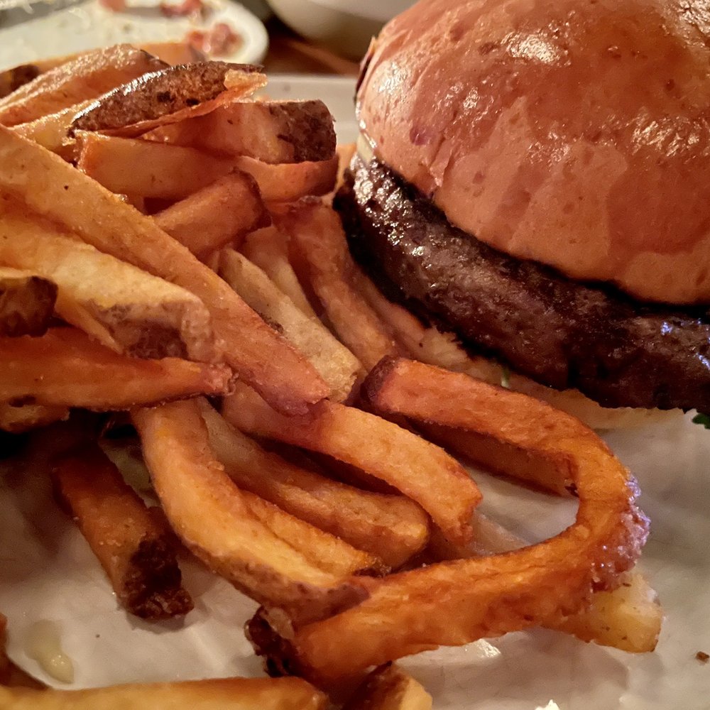 District Kitchen & Bar - Best Brie Burger and fries! brie, arugula, garlic aioli - New American Near Me - Pittsfield, Massachusetts District Kitchen & Bar - Best Brie Burger and fries! brie, arugula, garlic aioli - New American Near Me - Pittsfield, Massachusetts