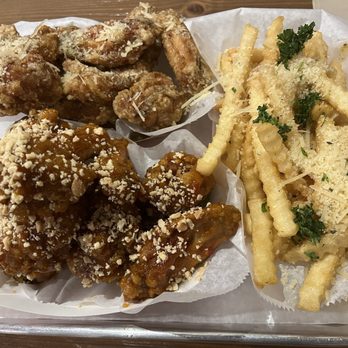 Fire Wings - Peanut butter and garlic Parmesan wings. Garlic fries. - Chicken Wings Near Me - Midtown, California
