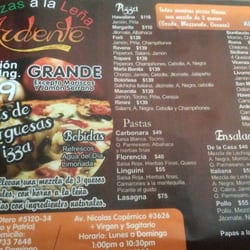 Ardente Pizzas a la leña - Menú de Ardente Pizzas a la leña