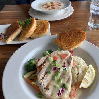 Firefish Grill - Swordfish entree and clam chowder and garlic bread - New American Near Me - Santa Cruz, California Firefish Grill - Swordfish entree and clam chowder and garlic bread - New American Near Me - Santa Cruz, California