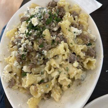 Lago Pasta and Market - Pasta with Gorgonzola and sausage. - Italian Near Me - Chelan, Washington Lago Pasta and Market - Pasta with Gorgonzola and sausage. - Italian Near Me - Chelan, Washington