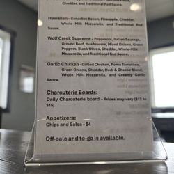 Wolf Creek Winery - Table Menu Side 2