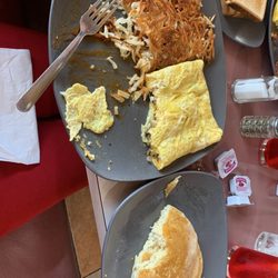 Veggie omelet with hash browns and pancakes (included in meal)