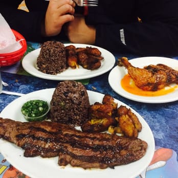 Latin Cafe - #1 skirt steak with rice beans n plantains; pollo asada in the back - Cuban Near Me - Miami Beach, Florida Latin Cafe - #1 skirt steak with rice beans n plantains; pollo asada in the back - Cuban Near Me - Miami Beach, Florida