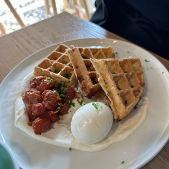 Lele Cake - Gruyere Waffles with Sundried Tomatoes and Soft Egg - Coffee & Tea Near Me - Los Gatos, California