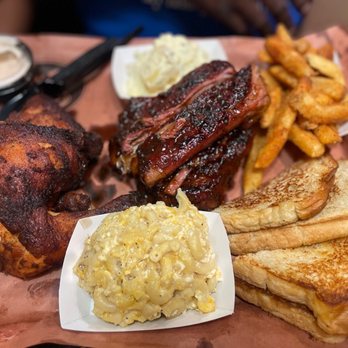 The Smoke Pit - Choice of Two-Smoked Chicken Quarters, 4 Bones Rib, macaroni and cheese, fries and potato salad. - Barbeque Near Me - Concord, North Carolina The Smoke Pit - Choice of Two-Smoked Chicken Quarters, 4 Bones Rib, macaroni and cheese, fries and potato salad. - Barbeque Near Me - Concord, North Carolina