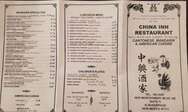 Menu photo 3 China Inn Restaurant Albuquerque, NM