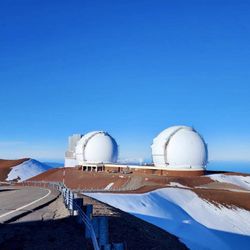 W M Keck Observatory - Keck's twin telescopes are on northern stretch of 14K'h Mauna Kea Access Rd. Visitor's Gallery (with bathrooms) is open 10:00am-2:30pm.