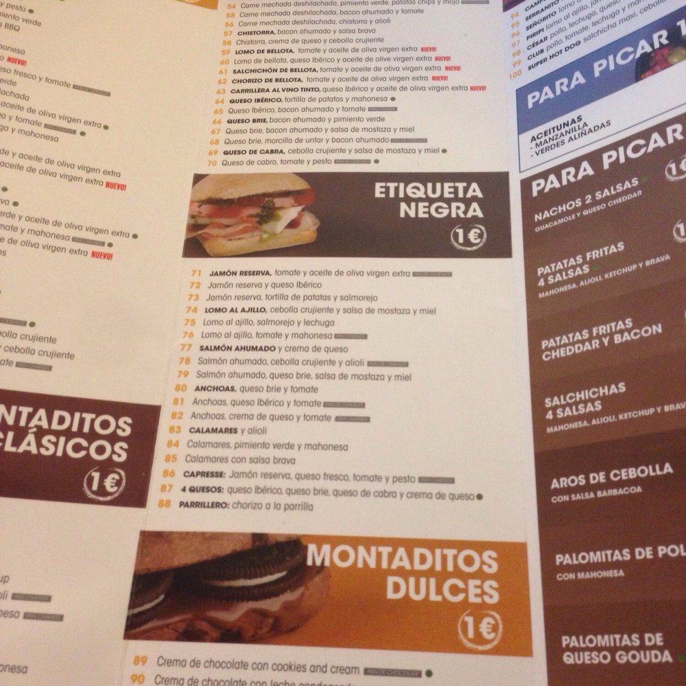 100 Montaditos - Menu part.2 - Tapas/Small Plates Near Me - Madrid, M 100 Montaditos - Menu part.2 - Tapas/Small Plates Near Me - Madrid, M