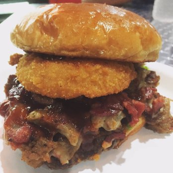 The Burger Life - Baba burger: beef patty, spicy gyro meat, beef bacon, pepper jack cheese, and onion ring between brioche bun. #DeliciousAsHell - Burgers Near Me - Naperville, Illinois The Burger Life - Baba burger: beef patty, spicy gyro meat, beef bacon, pepper jack cheese, and onion ring between brioche bun. #DeliciousAsHell - Burgers Near Me - Naperville, Illinois