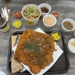 King Tonkatsu, Soy Chicken Rice Bowl, and Apple Americano Huge portions and everything was delicious! King Tonkatsu, Soy Chicken Rice Bowl, and Apple Americano Huge portions and everything was delicious!