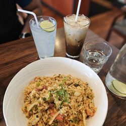 Tom yum fried rice, Thai Coffee and Thai Limeade.