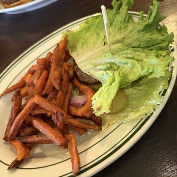 McNellie's South City - Lettuce wrapped burger and sweet potato fries - Irish Near Me - Tulsa, Oklahoma