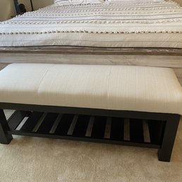 Bench after being reupholstered. Bench after being reupholstered.