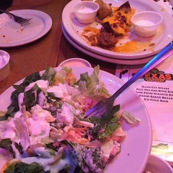 Texas Roadhouse - Salad and what's left of the appetizer that was burnt and room temp - Steakhouses Near Me - Westminster, Maryland