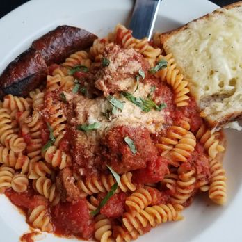 Cafe Roma - Fusilli special with (way overcooked) sausage and meatballs - Italian Near Me - Elgin, Illinois