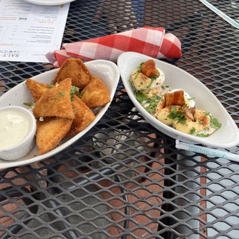 Salt + Smoke - Pimento cheese ravioli and bacon deviled eggs. Kinda bland. - Bars Near Me - Saint Louis, Missouri