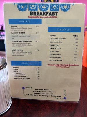 Menu photo 3 EL Rincon Mexicano Harlingen, TX