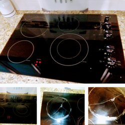 True Care Appliance Repair - Before-and-after of a cracked glass cooktop replacement.