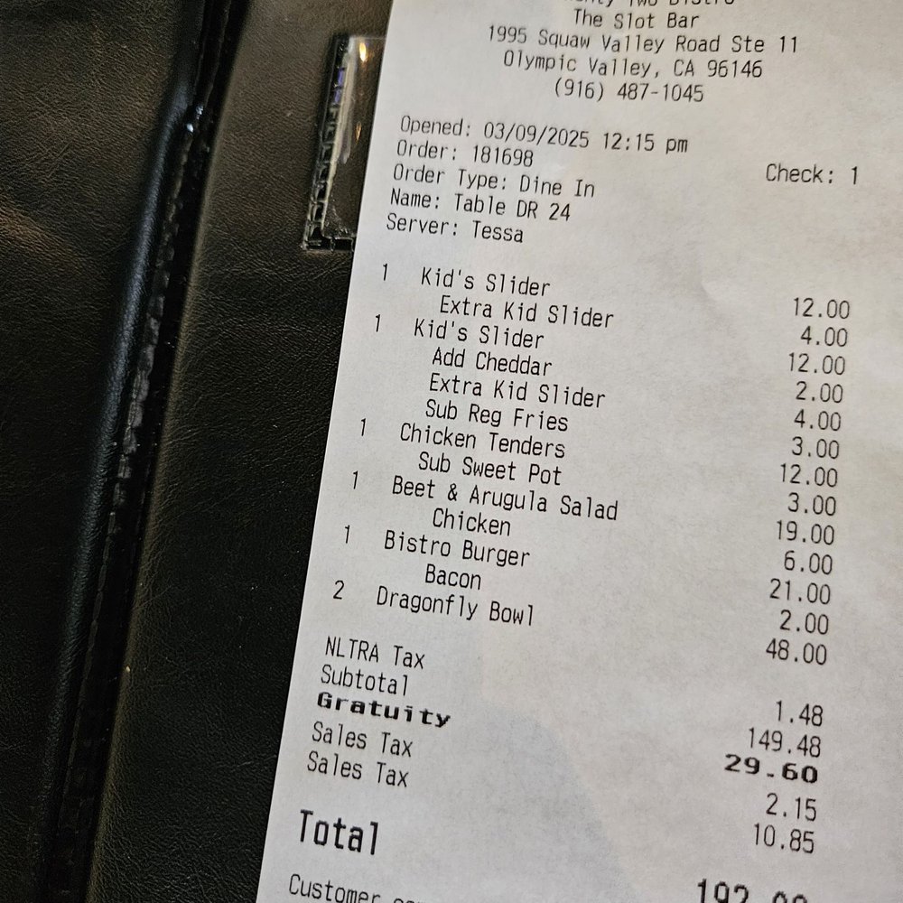22 Bistro - check please - New American Near Me - Olympic Valley, California