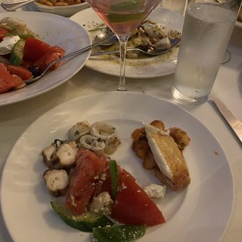 Limani - Grilled Octopus, grilled Calamari, Tomato Salad, Gigantes, and fried cheese (tasting of everything) - OH and my dog cosmo... delicious ! - Greek Near Me - Roslyn, New York
