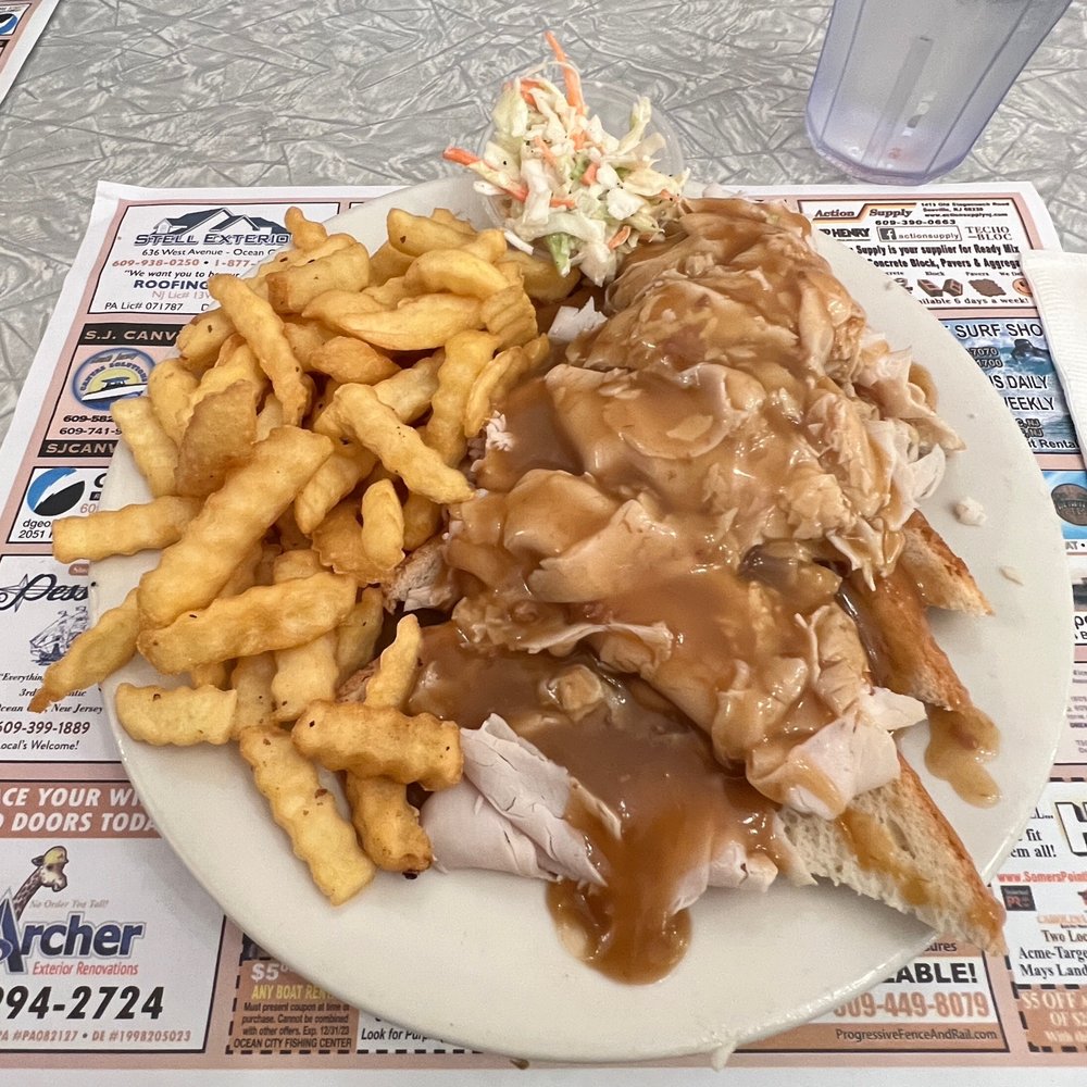 Hot Turkey Sandwich with French Fries and Cole Slaw