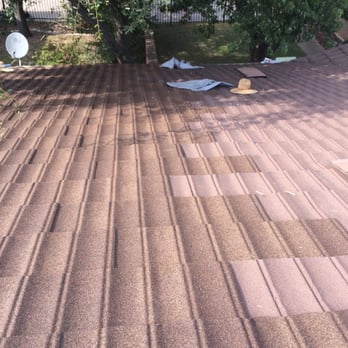 Platform Roofing - Hulen TX near TCU only half of this decra tile roof needed repairs the other was left intact in this very difficult repair - Roofing Near Me - Arlington, Texas