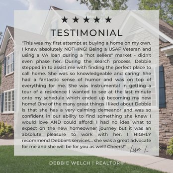 Debbie Welch - eXp Realty - Testimonial - Real Estate Agents Near Me - Lake Stevens, Washington Debbie Welch - eXp Realty - Testimonial - Real Estate Agents Near Me - Lake Stevens, Washington