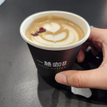 Yihui Coffee - The "Fist Bump" latte (hand for size comparison) - Coffee & Tea Near Me - Monterey Park, California