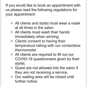 Curl Kitchen Salon - Covid guidelines from email - Cosmetics & Beauty Supply Near Me - Chicago, Illinois