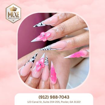 Me Luxe' Nail Lounge - Pink with Zebra Nails  French tips in fiery Zebra's strips and soft pink tones.  Treat your nails to fall elegance! - Day Spas Near Me - Pooler, Georgia
