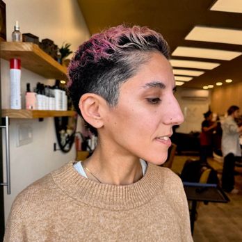 Peroxide Hair - V undercut with textured curls cut by Izzy - Hair Salons Near Me - Hermosa Beach, California Peroxide Hair - V undercut with textured curls cut by Izzy - Hair Salons Near Me - Hermosa Beach, California