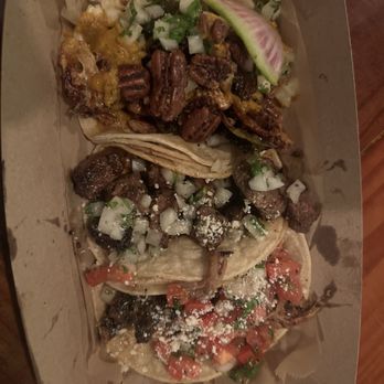 Block Taco - Brussel Sprout (top), Carne Asada (middle), Carnitas Taco (bottom) - Tacos Near Me - Wilmington, North Carolina Block Taco - Brussel Sprout (top), Carne Asada (middle), Carnitas Taco (bottom) - Tacos Near Me - Wilmington, North Carolina