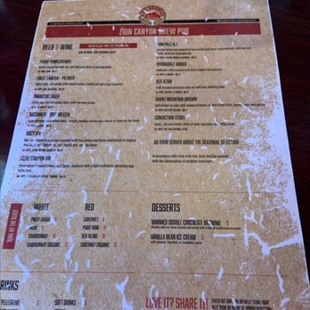 Zion Canyon Brewpub - Menu 6/14/22 - Burgers Near Me - Springdale, Utah Zion Canyon Brewpub - Menu 6/14/22 - Burgers Near Me - Springdale, Utah