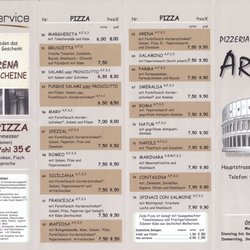 Restaurant Pizzeria Arena - Speisekarte Teil1