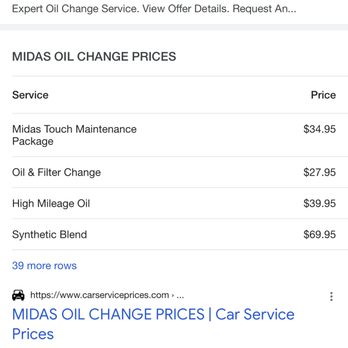 Midas - Online listed price. - Oil Change Stations Near Me - Castle Rock, Colorado Midas - Online listed price. - Oil Change Stations Near Me - Castle Rock, Colorado