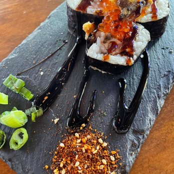 Little Pearl - BBQ eel and crispy salmon skin roll - New American Near Me - Key West, Florida Little Pearl - BBQ eel and crispy salmon skin roll - New American Near Me - Key West, Florida