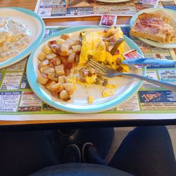 Lonnie’s - Western omelet, home fries, sausage gravy over biscuits