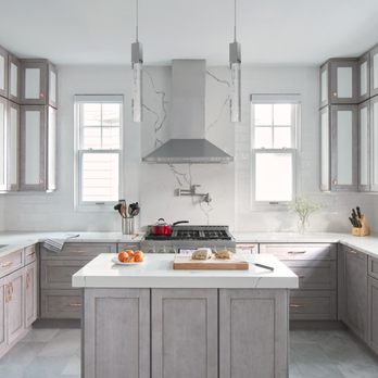 FSC Home Solutions - Gray stained shaker cabinets with white quartz counter tops. - General Contractors Near Me - Vero Beach, Florida FSC Home Solutions - Gray stained shaker cabinets with white quartz counter tops. - General Contractors Near Me - Vero Beach, Florida