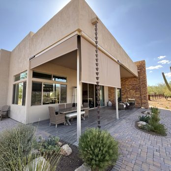 Sun Control Retractable Shades - New 14' shade, added to "L" off the patio - Shades & Blinds Near Me - Tucson, Arizona