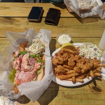 Sesuit Harbor Cafe - My lunch, whole belly clams and a lobster roll. - Seafood Near Me - Dennis, Massachusetts Sesuit Harbor Cafe - My lunch, whole belly clams and a lobster roll. - Seafood Near Me - Dennis, Massachusetts